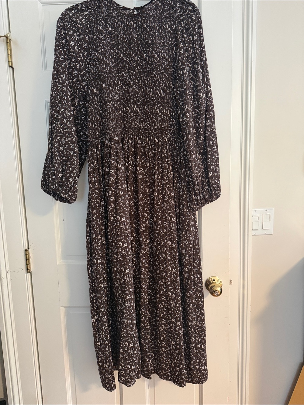 Madewell Black Floral Long Sleeve Midi Dress - Picture 1 of 4